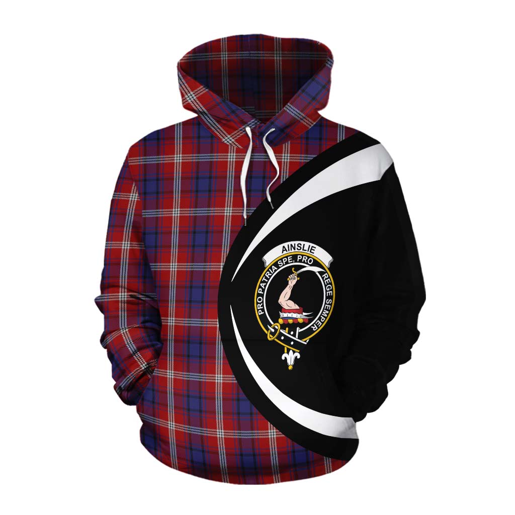 Tartan Vibes Clothing Ainslie Tartan Cotton Hoodie with Family Crest Circle Style