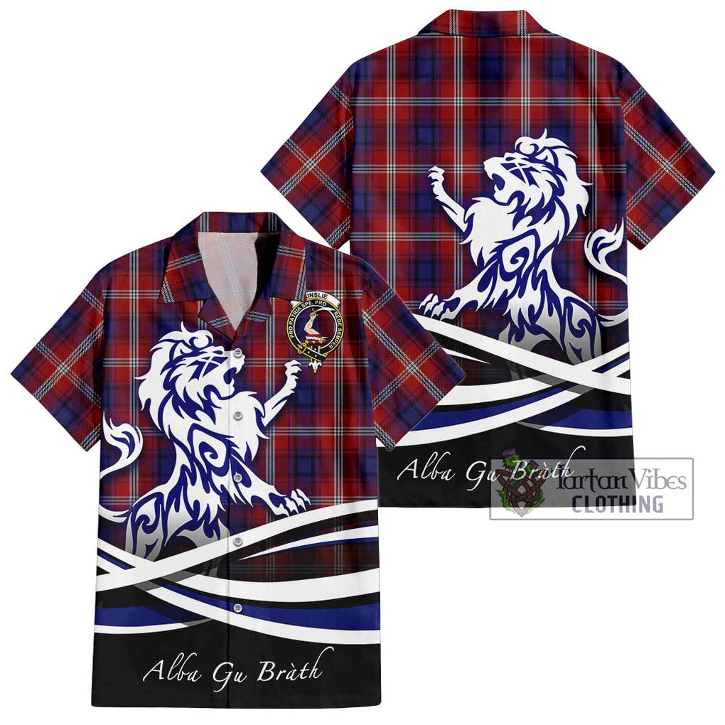 Ainslie Tartan Short Sleeve Button Shirt with Alba Gu Brath Regal Lion Emblem Kid - Tartanvibesclothing Shop