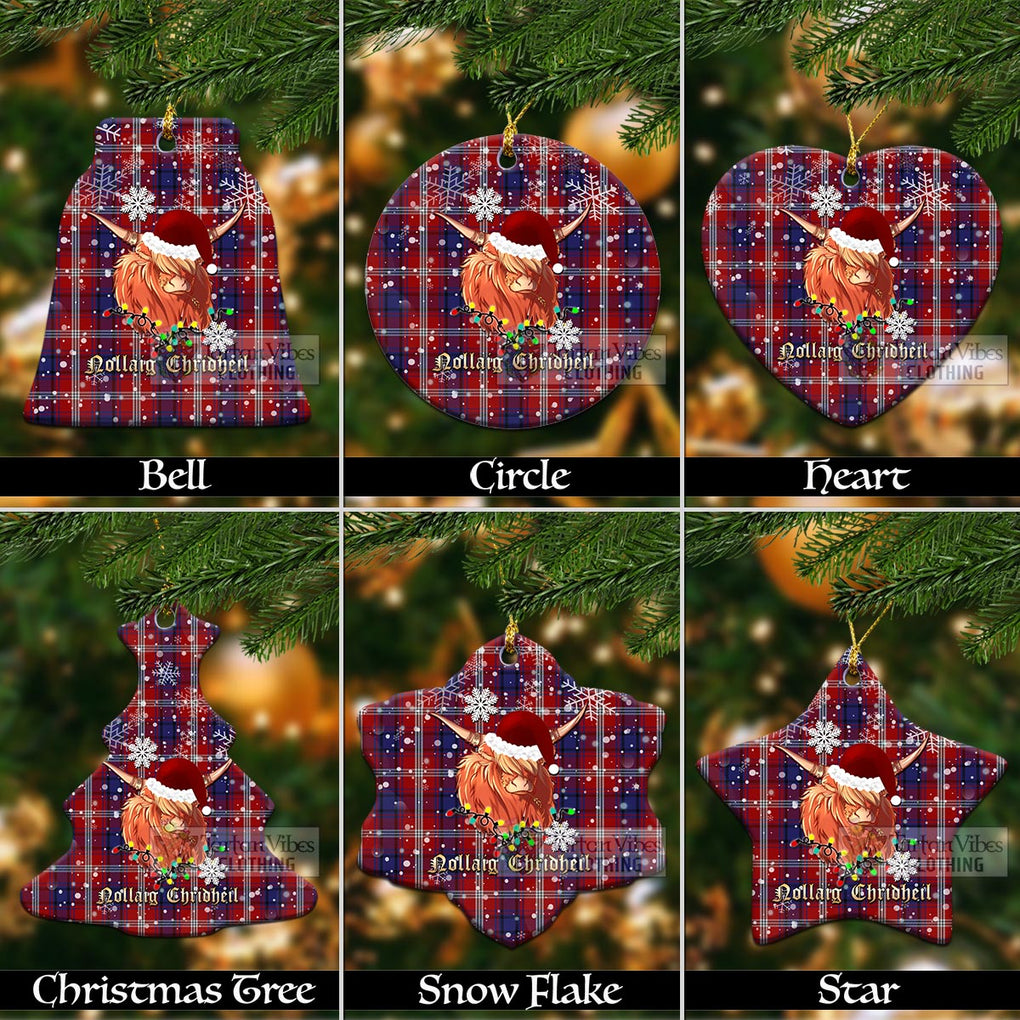 Tartan Vibes Clothing Ainslie Clan Tartan Ornament with Christmas Twinkle Highland Cattle