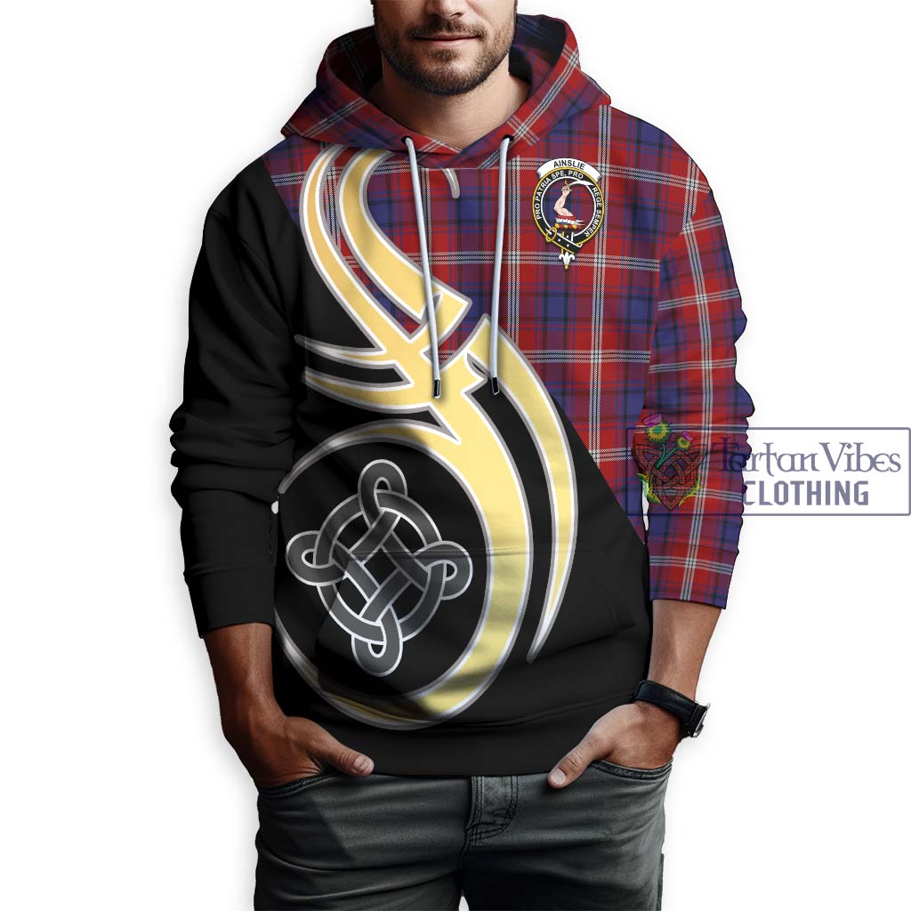 Ainslie Tartan Hoodie with Family Crest and Celtic Symbol Style Zip Hoodie - Tartan Vibes Clothing