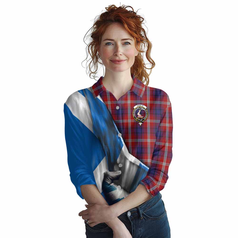 Tartan Vibes Clothing Ainslie Tartan Women's Casual Shirt with Family Crest Scotland Patriotic Style