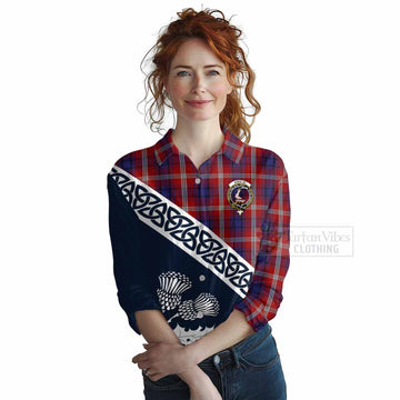 Ainslie Tartan Women's Casual Shirt Featuring Thistle and Scotland Map