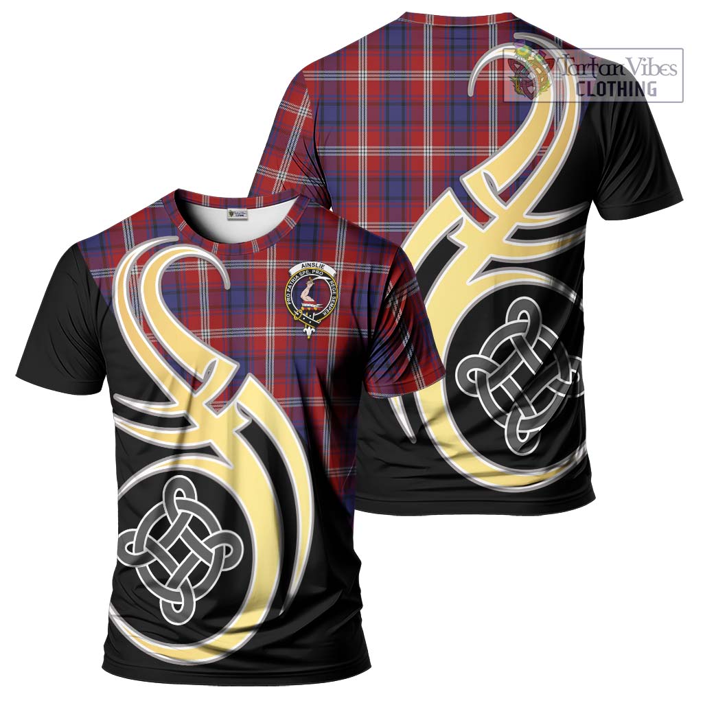 Tartan Vibes Clothing Ainslie Tartan T-Shirt with Family Crest and Celtic Symbol Style