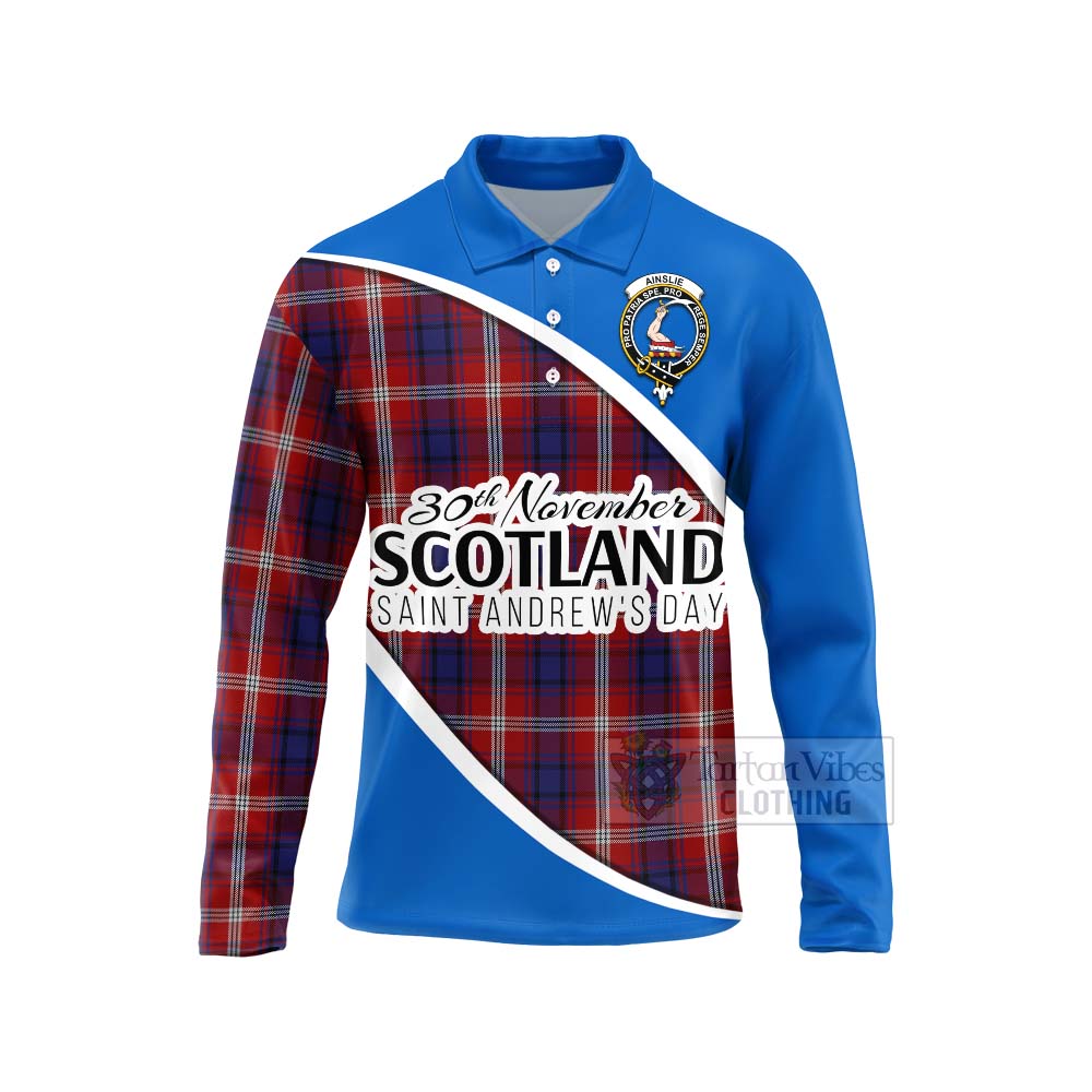 Tartan Vibes Clothing Ainslie Family Crest Tartan Long Sleeve Polo Shirt Celebrate Saint Andrew's Day in Style