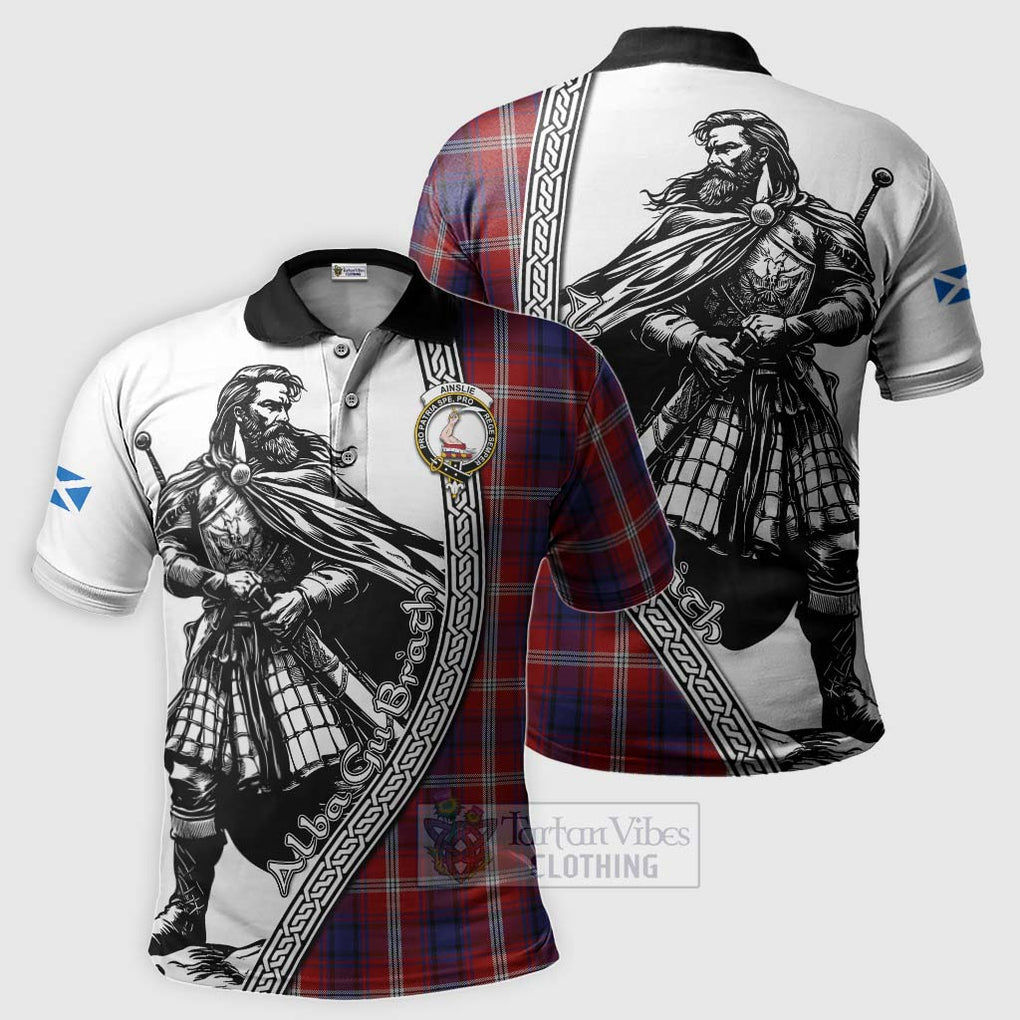 Tartan Vibes Clothing Ainslie Tartan Clan Crest Polo Shirt with Highlander Warrior Celtic Style