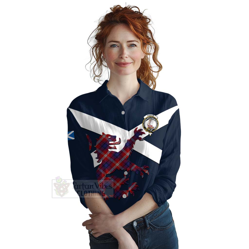 Tartan Vibes Clothing Ainslie Tartan Lion Rampant Women's Casual Shirt Proudly Display Your Heritage with Alba Gu Brath and Clan Name