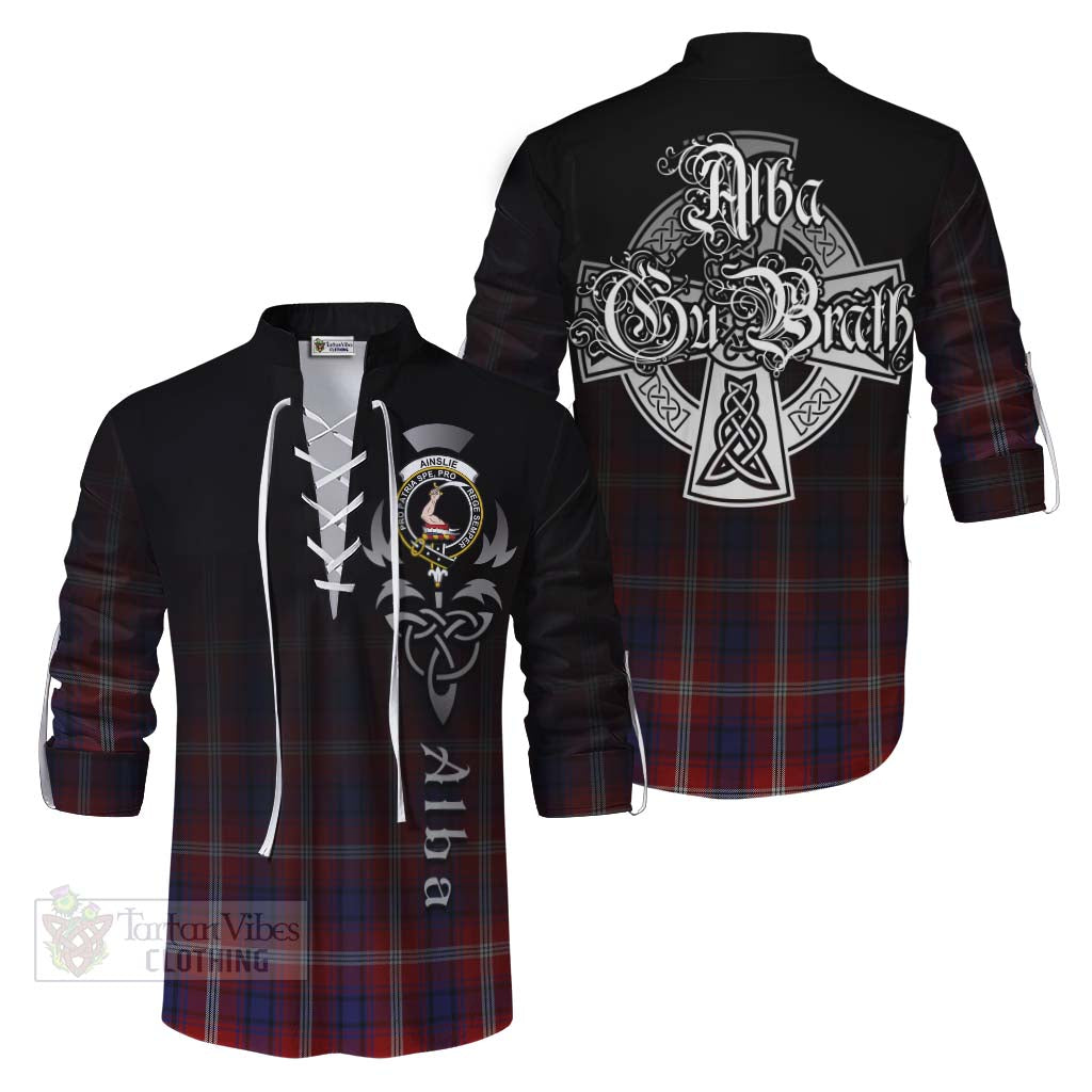 Tartan Vibes Clothing Ainslie Tartan Ghillie Kilt Shirt Featuring Alba Gu Brath Family Crest Celtic Inspired