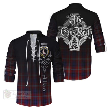 Ainslie Tartan Ghillie Kilt Shirt Featuring Alba Gu Brath Family Crest Celtic Inspired