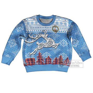 Ainslie Clan Christmas Kid Ugly Sweater with Tartan and Celtic Reindeer Style