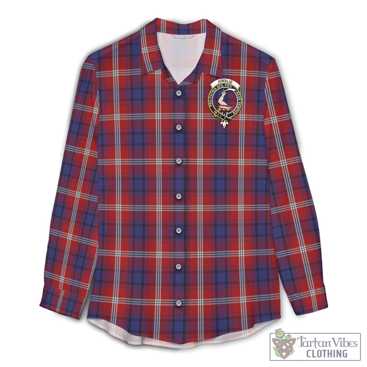 Tartan Vibes Clothing Ainslie Tartan Womens Casual Shirt with Family Crest