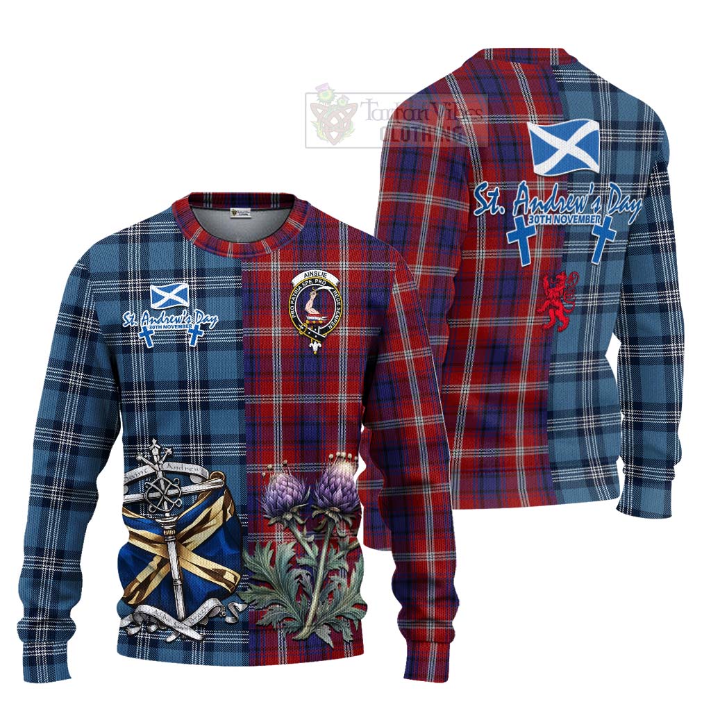 Tartan Vibes Clothing Ainslie Tartan Knitted Sweater Happy St. Andrew's Day Half Tartan Style