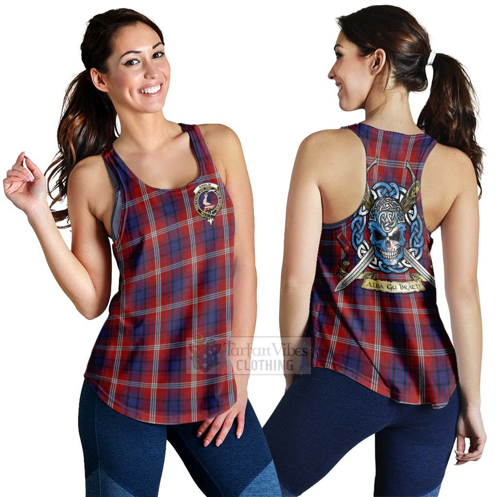 Tartan Vibes Clothing Ainslie Tartan Women's Racerback Tanks with Family Crest Celtic Skull Style