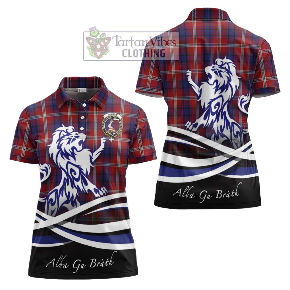 Ainslie Tartan Women's Polo Shirt with Alba Gu Brath Regal Lion Emblem Women - Tartanvibesclothing Shop