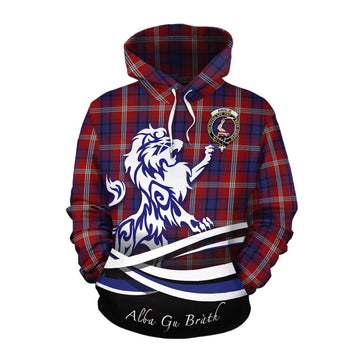 Ainslie Tartan Cotton Hoodie with Alba Gu Brath Regal Lion Emblem