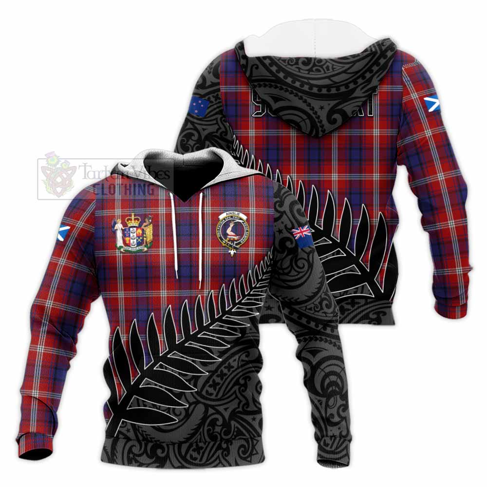 Tartan Vibes Clothing Ainslie Crest Tartan Knitted Hoodie with New Zealand Silver Fern Half Style