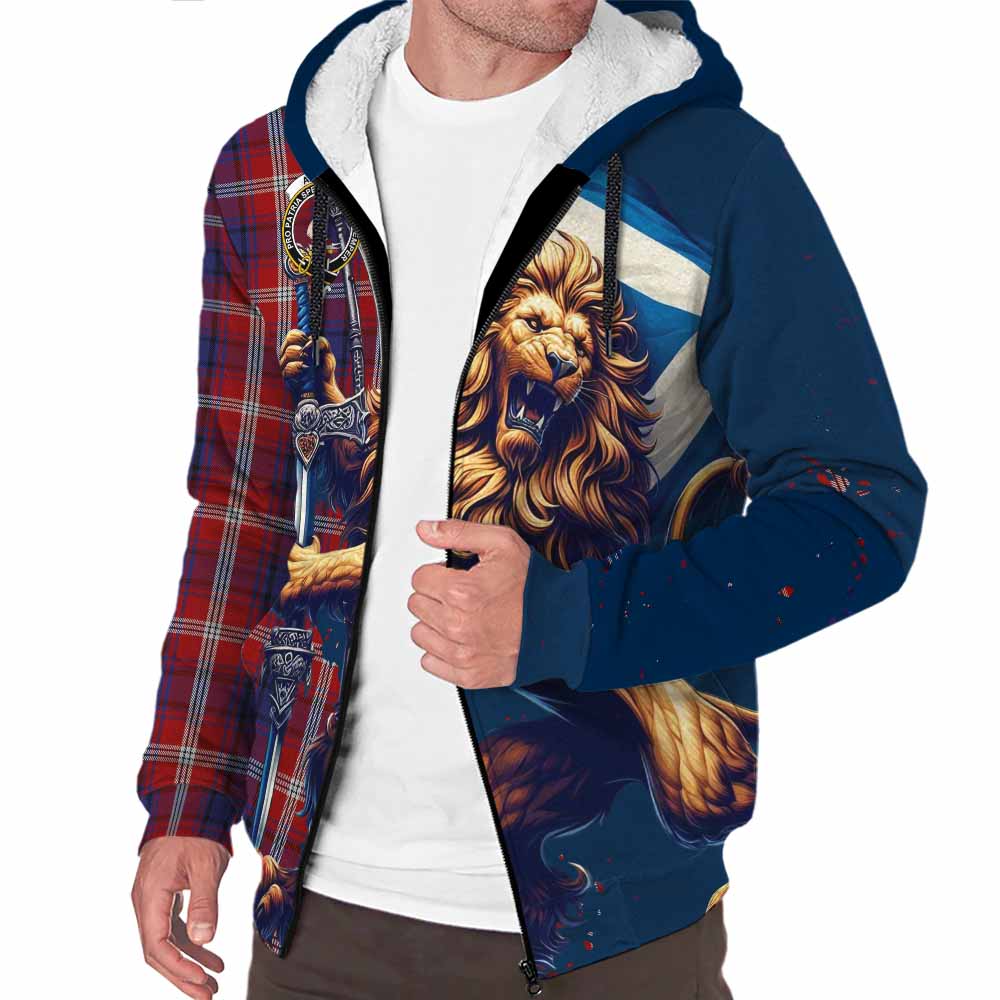 Tartan Vibes Clothing Ainslie Tartan Family Crest Sherpa Hoodie with Scottish Majestic Lion