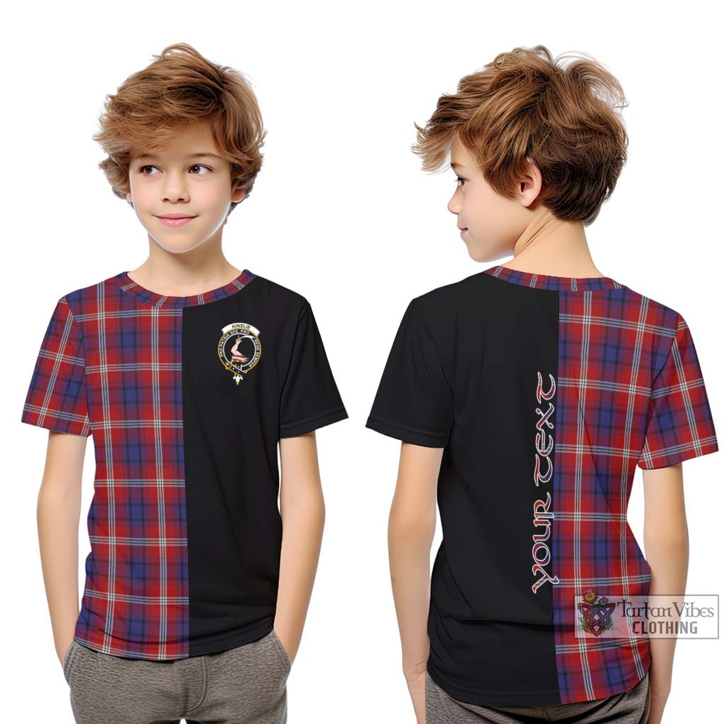 Ainslie Tartan Kid T-Shirt with Family Crest and Half Of Me Style Youth XL Size14 - Tartanvibesclothing Shop