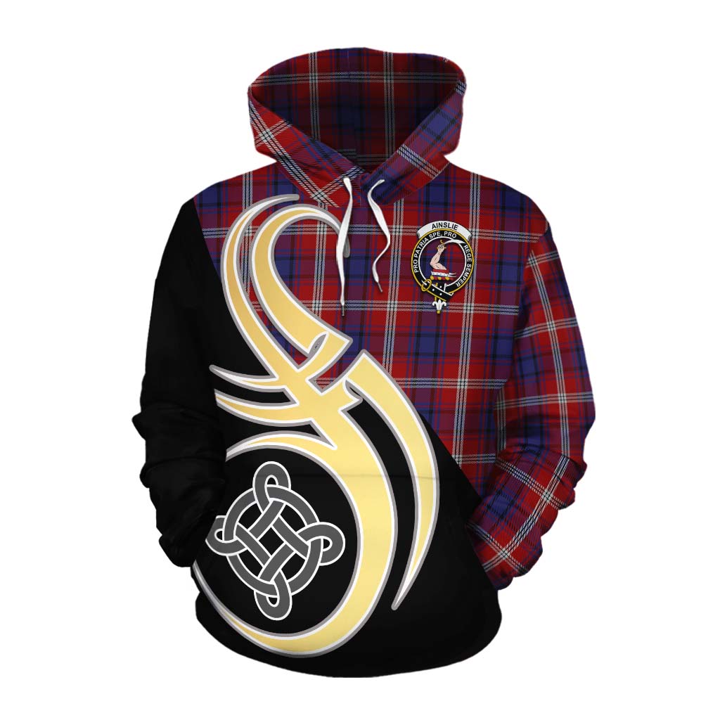 Tartan Vibes Clothing Ainslie Tartan Cotton Hoodie with Family Crest and Celtic Symbol Style