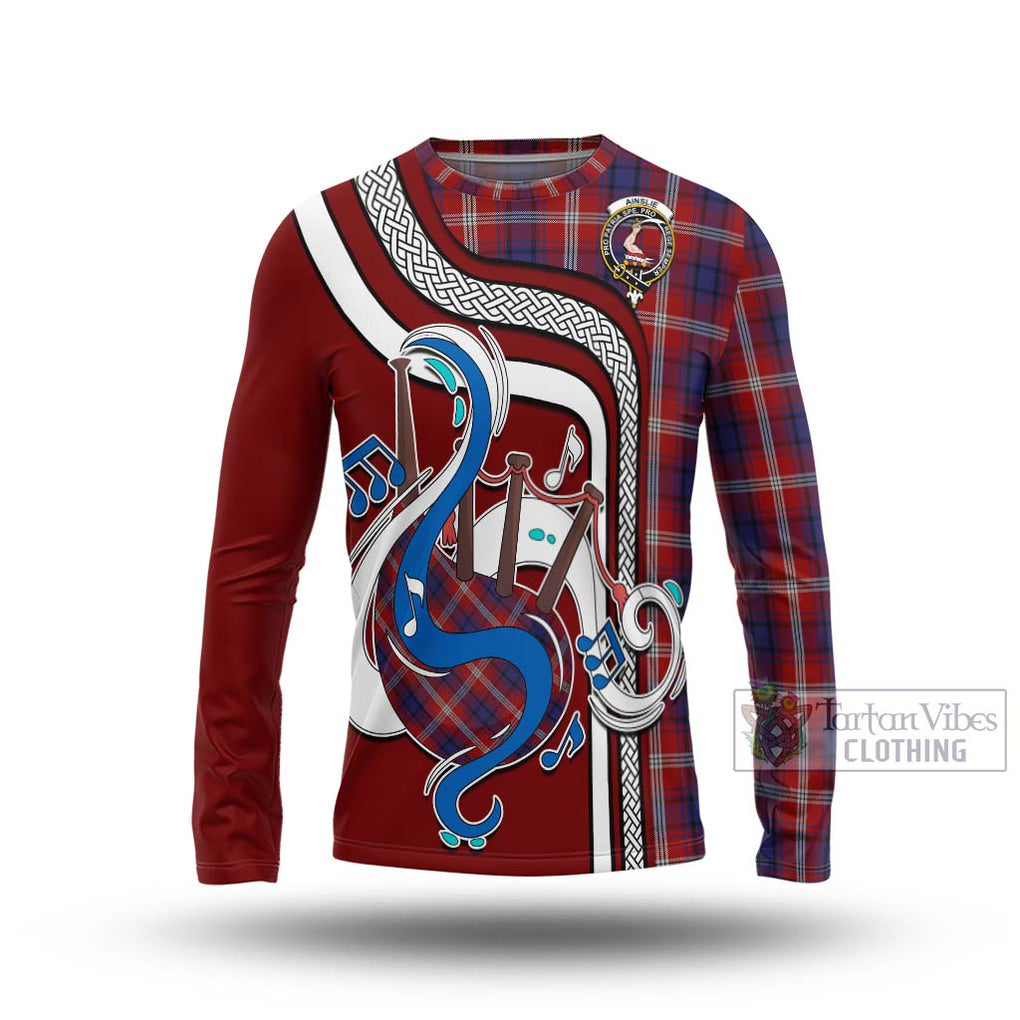 Tartan Vibes Clothing Ainslie Tartan Long Sleeve T-Shirt with Epic Bagpipe Style