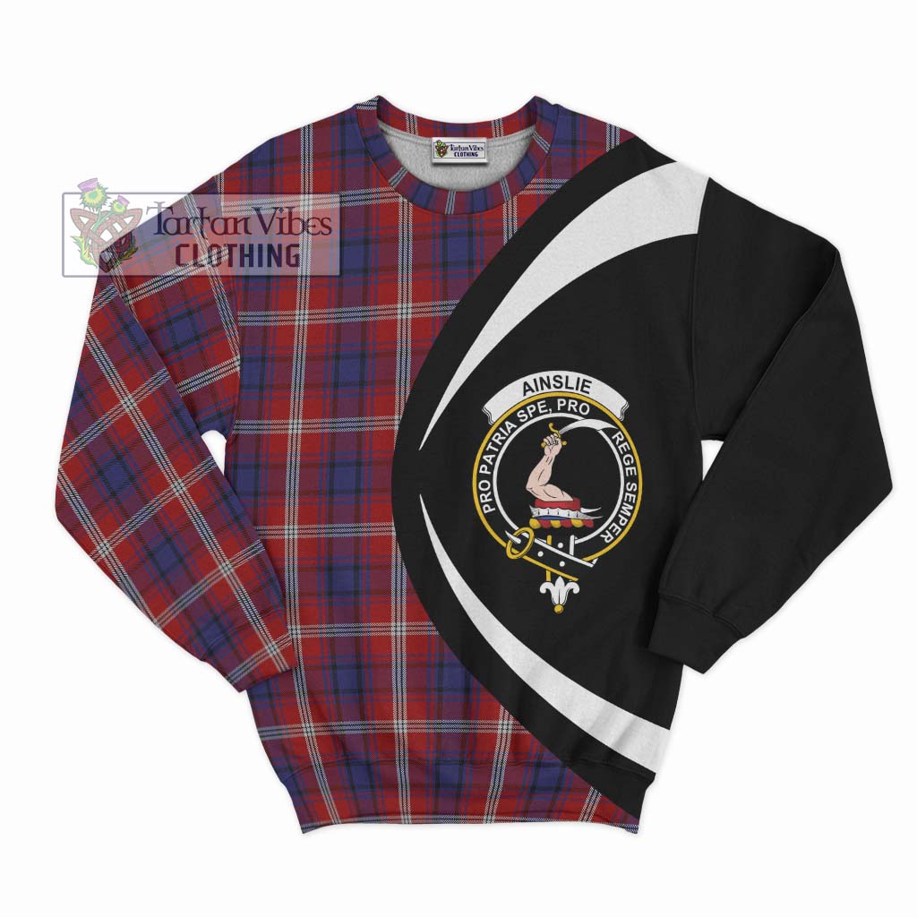 Ainslie Tartan Sweatshirt with Family Crest Circle Style Unisex - Tartan Vibes Clothing