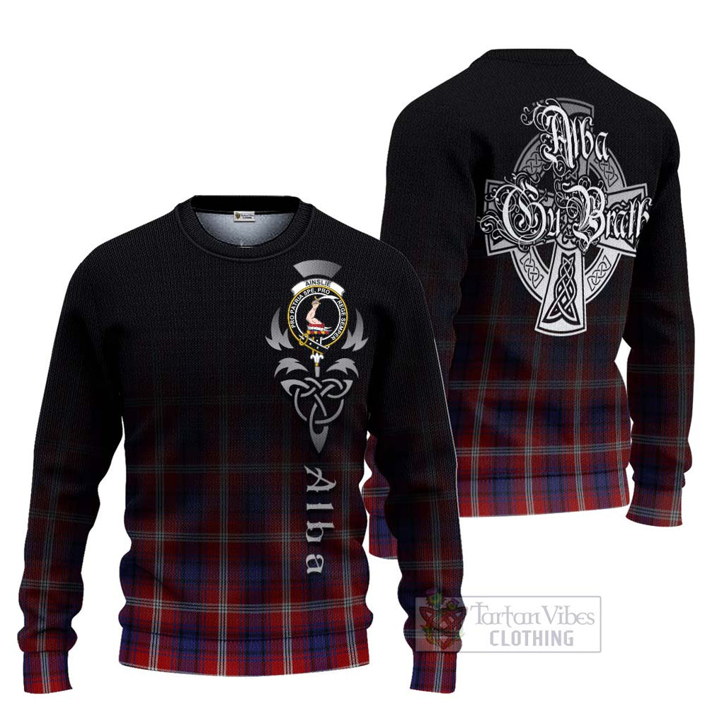 Tartan Vibes Clothing Ainslie Tartan Knitted Sweater Featuring Alba Gu Brath Family Crest Celtic Inspired