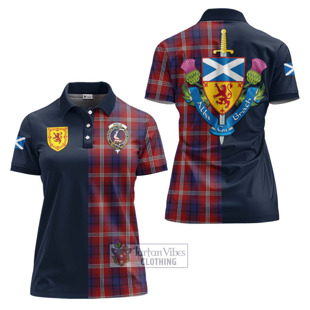 Tartan Vibes Clothing Ainslie Tartan Women's Polo Shirt with Scottish Lion Royal Arm Half Style