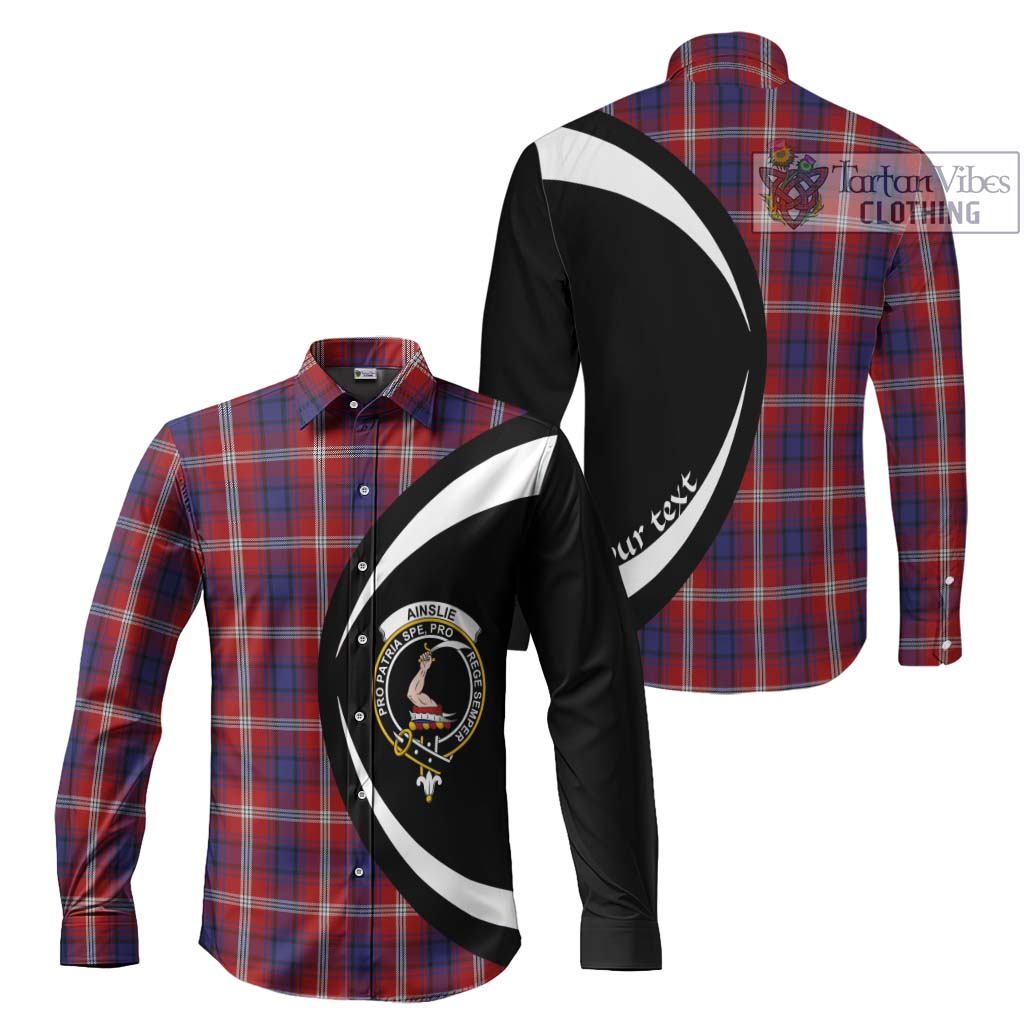 Ainslie Tartan Long Sleeve Button Up with Family Crest Circle Style Men's Shirt S - Tartan Vibes Clothing