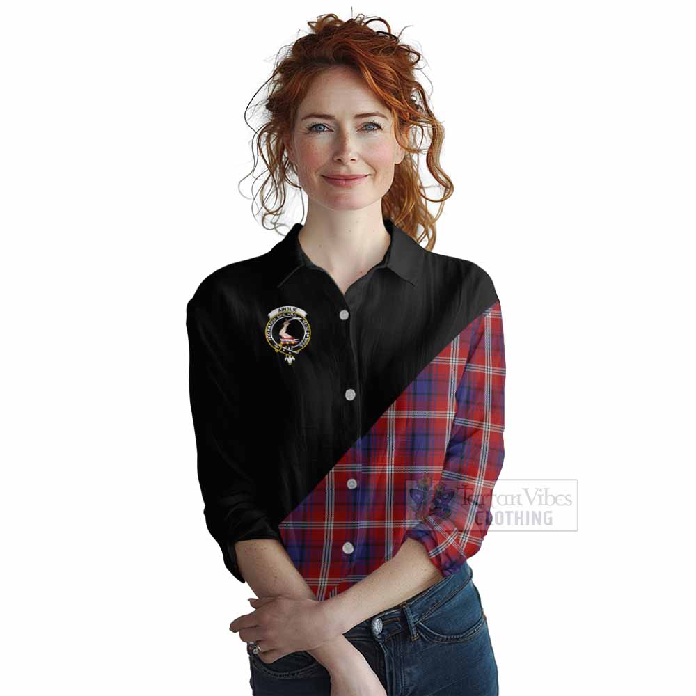 Tartan Vibes Clothing Ainslie Tartan Women's Casual Shirt with Family Crest and Military Logo Style