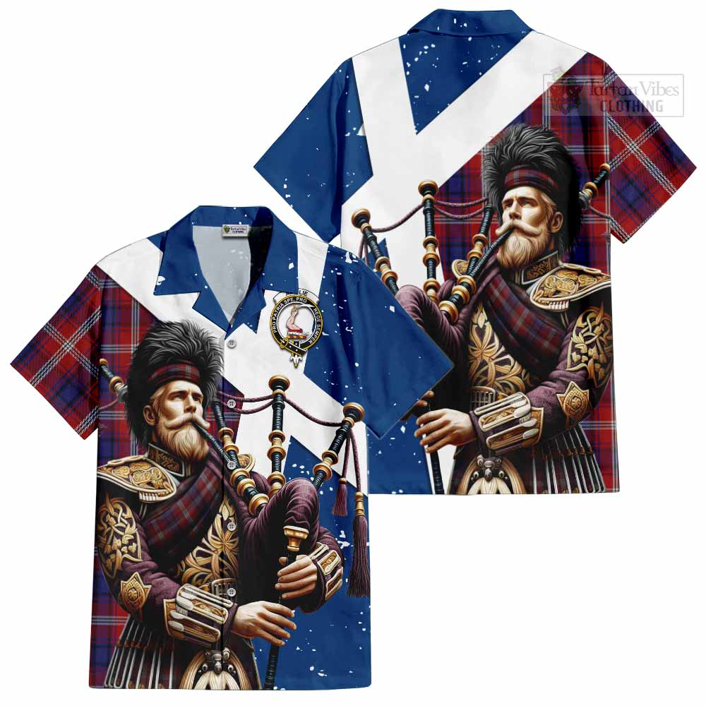 Tartan Vibes Clothing Ainslie Tartan Short Sleeve Button Shirt with Family Crest Scottish Bagpiper Vibes