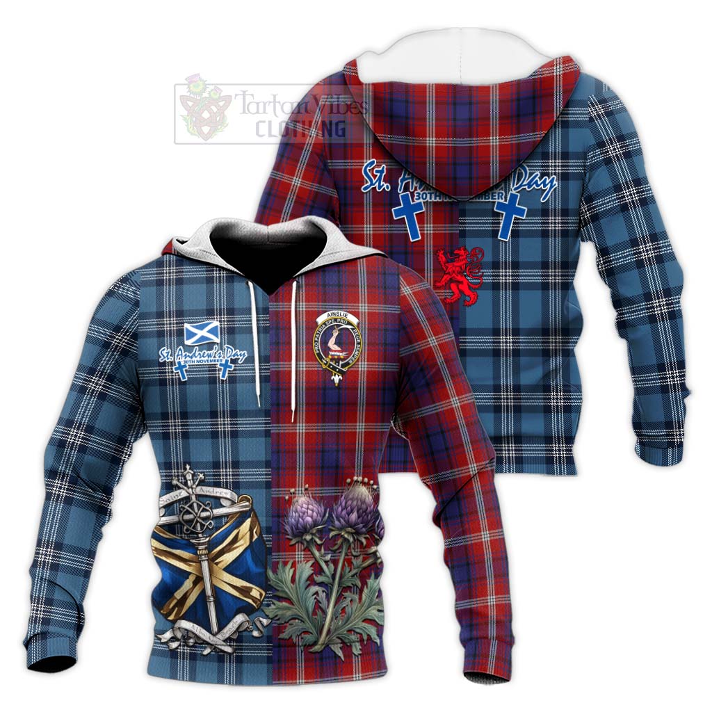 Tartan Vibes Clothing Ainslie Tartan Knitted Hoodie Happy St. Andrew's Day Half Tartan Style