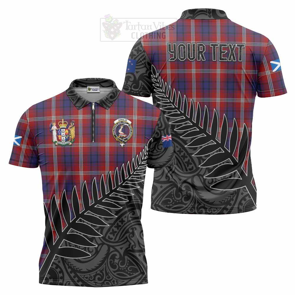 Tartan Vibes Clothing Ainslie Crest Tartan Zipper Polo Shirt with New Zealand Silver Fern Half Style