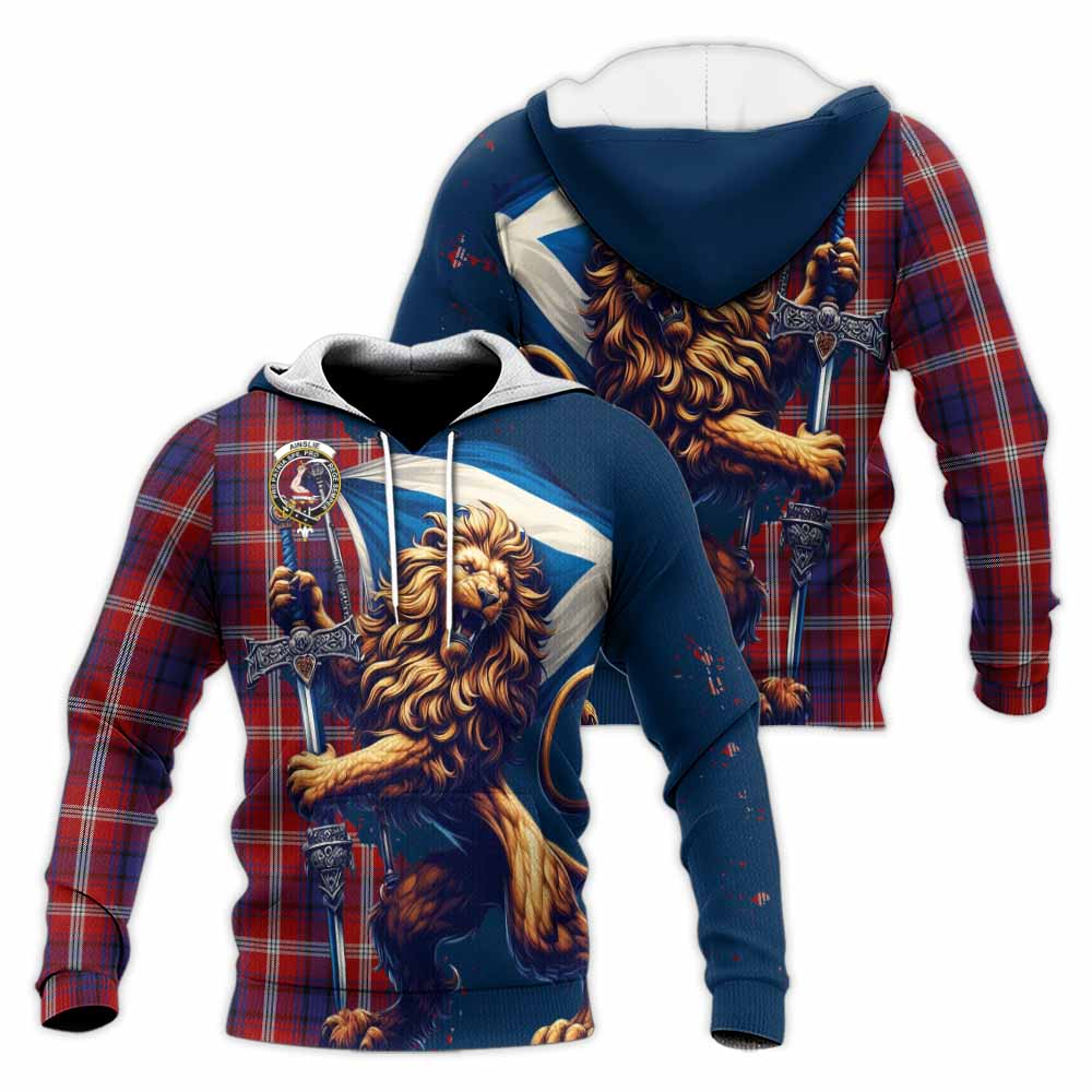 Tartan Vibes Clothing Ainslie Tartan Family Crest Knitted Hoodie with Scottish Majestic Lion