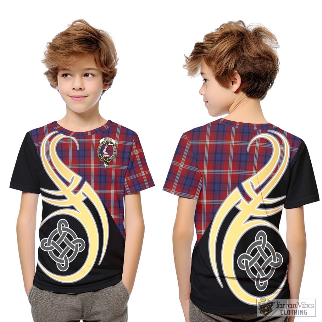 Ainslie Tartan Kid T-Shirt with Family Crest and Celtic Symbol Style Youth XL Size14 - Tartan Vibes Clothing