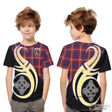 Ainslie Tartan Kid T-Shirt with Family Crest and Celtic Symbol Style