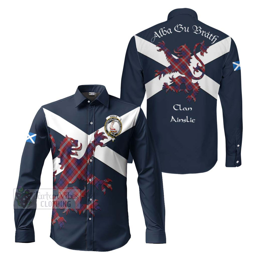 Tartan Vibes Clothing Ainslie Tartan Lion Rampant Long Sleeve Button Shirt – Proudly Display Your Heritage with Alba Gu Brath and Clan Name