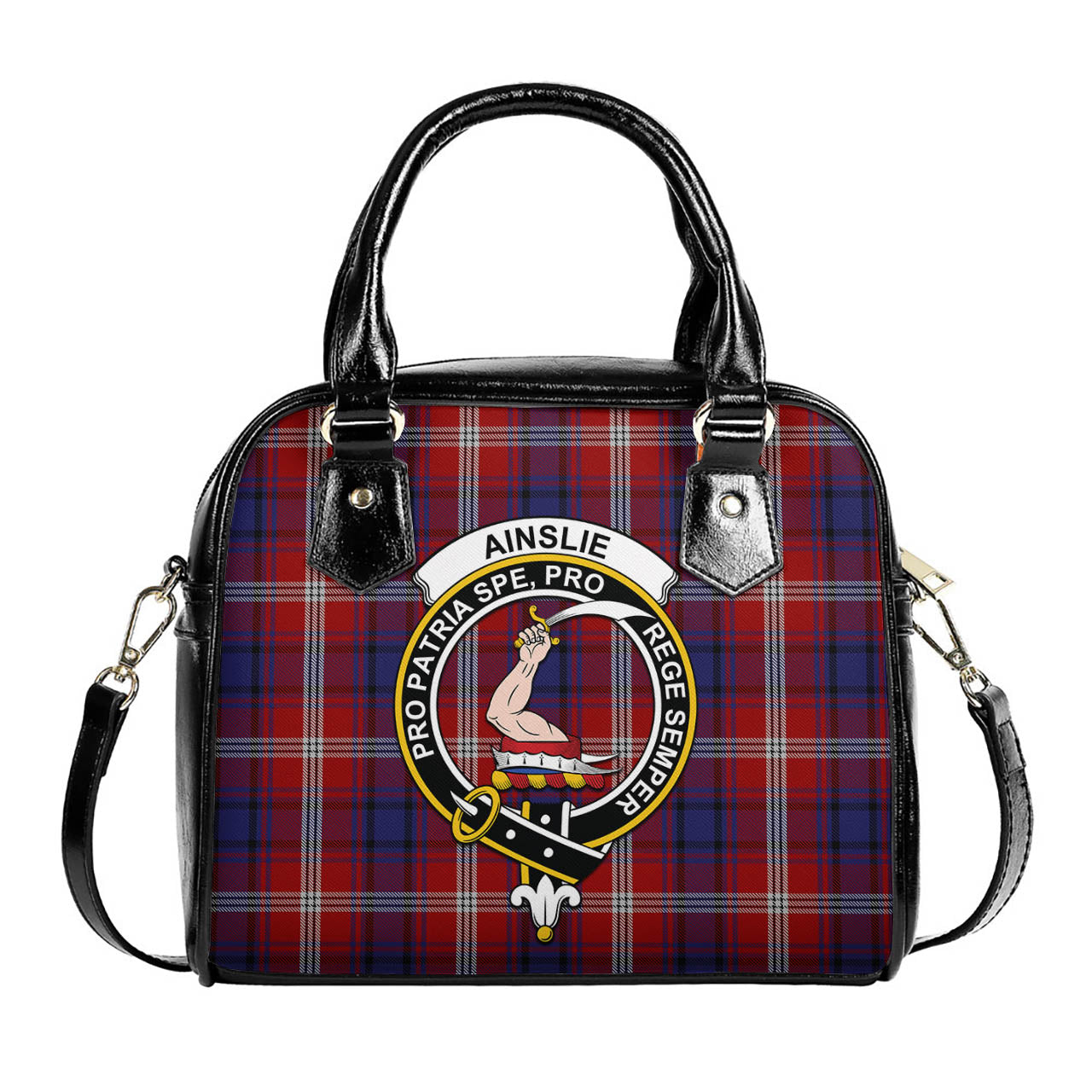 Ainslie Tartan Shoulder Handbags with Family Crest One Size 6*25*22 cm - Tartanvibesclothing