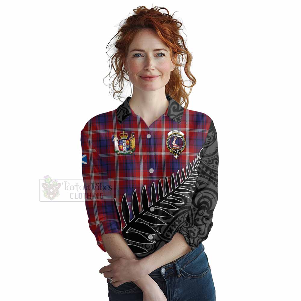 Tartan Vibes Clothing Ainslie Crest Tartan Women's Casual Shirt with New Zealand Silver Fern Half Style