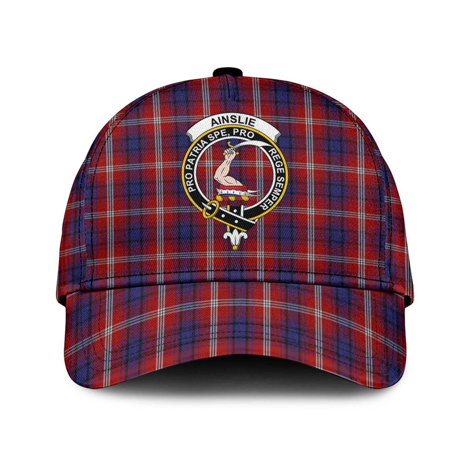 Ainslie Tartan Classic Cap with Family Crest Classic Cap Universal Fit - Tartan Vibes Clothing