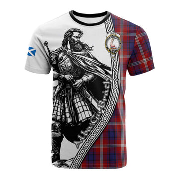 Ainslie Tartan Clan Crest Cotton T-shirt with Highlander Warrior Celtic Style