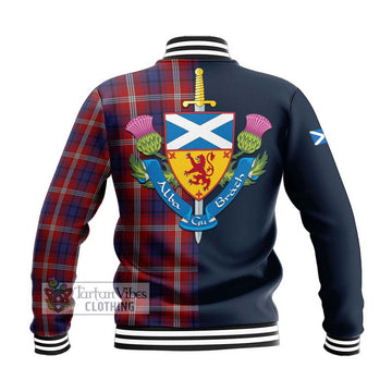 Ainslie Tartan Baseball Jacket Alba with Scottish Lion Royal Arm Half Style