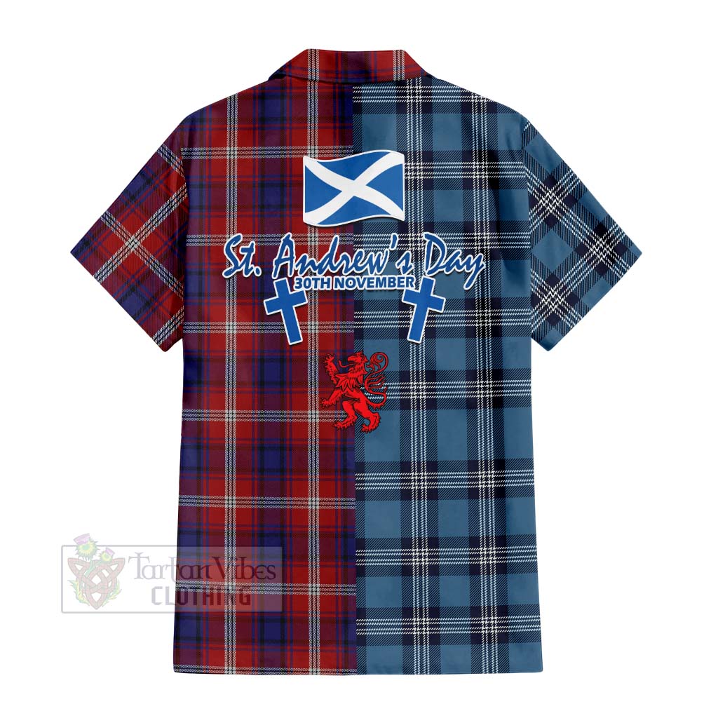 Tartan Vibes Clothing Ainslie Tartan Short Sleeve Button Shirt Happy St. Andrew's Day Half Tartan Style