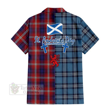 Ainslie Tartan Short Sleeve Button Shirt Happy St. Andrew's Day Half Tartan Style