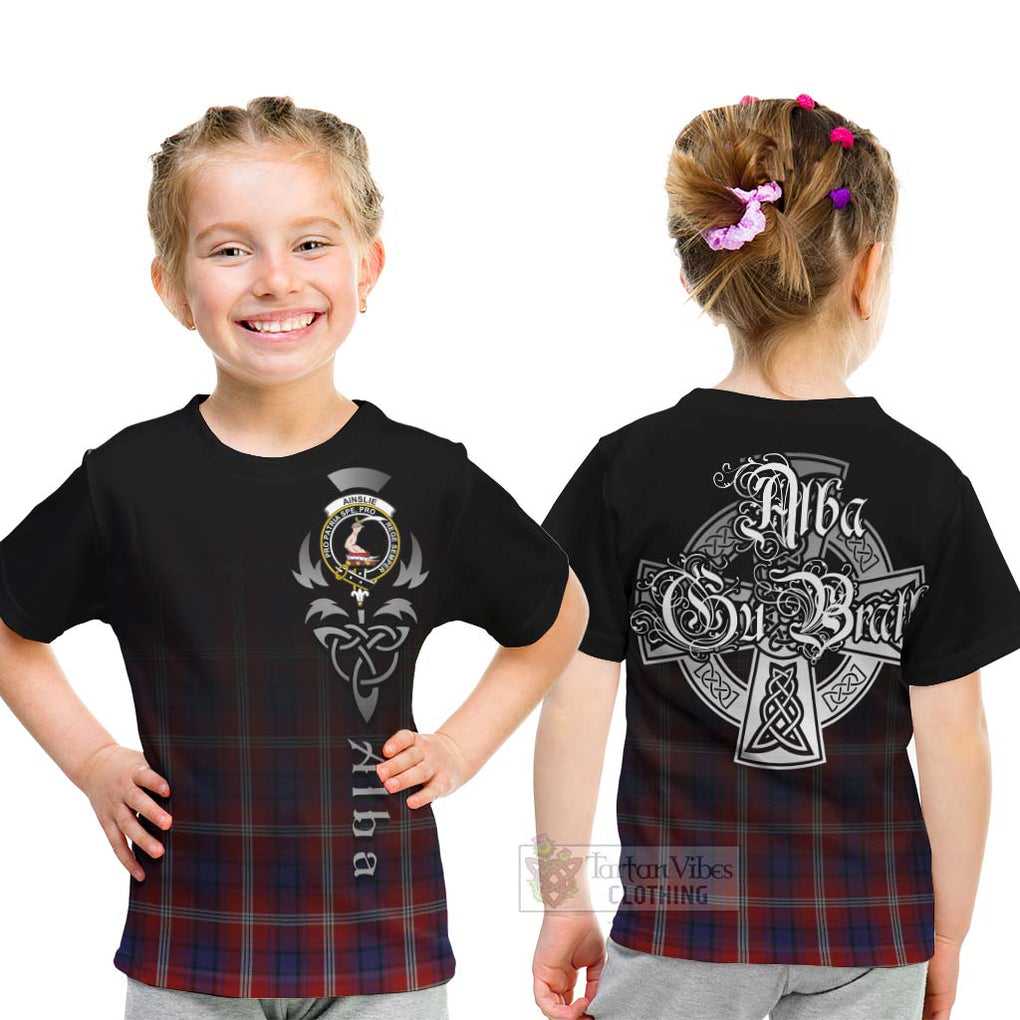 Tartan Vibes Clothing Ainslie Tartan Kid T-Shirt Featuring Alba Gu Brath Family Crest Celtic Inspired