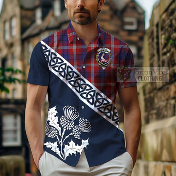 Ainslie Tartan Short Sleeve Button Shirt Featuring Thistle and Scotland Map