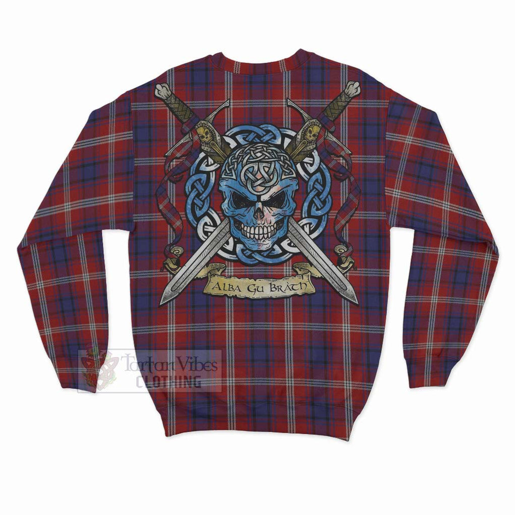 Tartan Vibes Clothing Ainslie Tartan Sweatshirt with Family Crest Celtic Skull Style