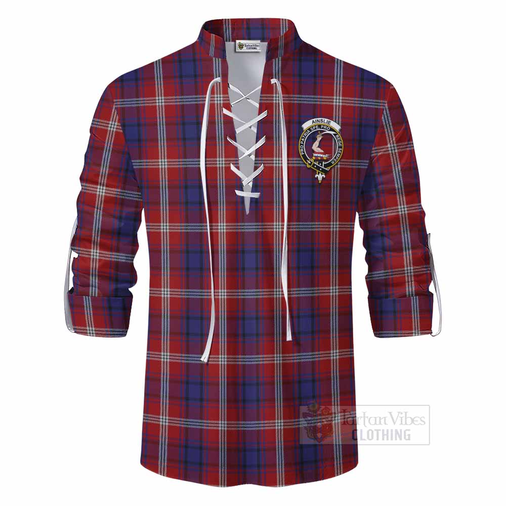 Tartan Vibes Clothing Ainslie Tartan Ghillie Kilt Shirt with Family Crest DNA In Me Style