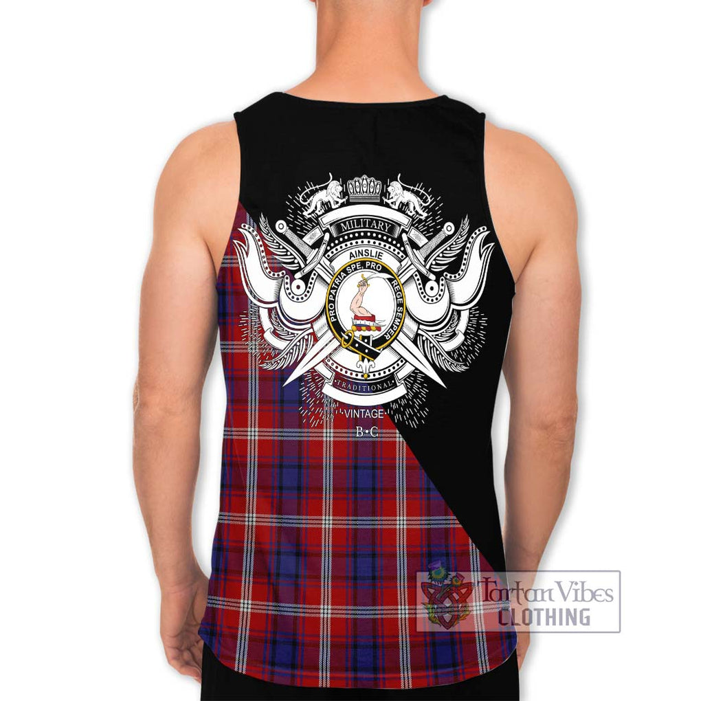 Ainslie Tartan Men's Tank Top with Family Crest and Military Logo Style - Tartanvibesclothing Shop