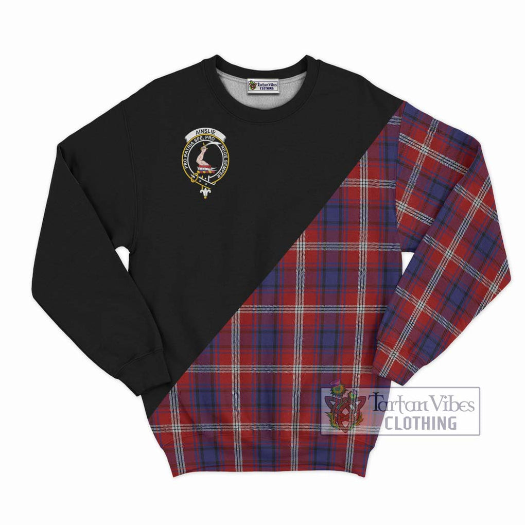 Ainslie Tartan Sweatshirt with Family Crest and Military Logo Style - Tartanvibesclothing Shop