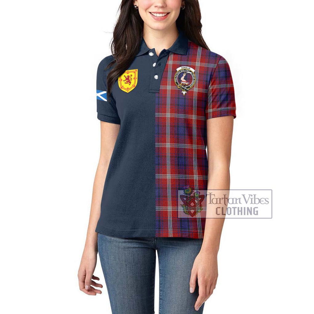 Tartan Vibes Clothing Ainslie Tartan Women's Polo Shirt with Scottish Lion Royal Arm Half Style