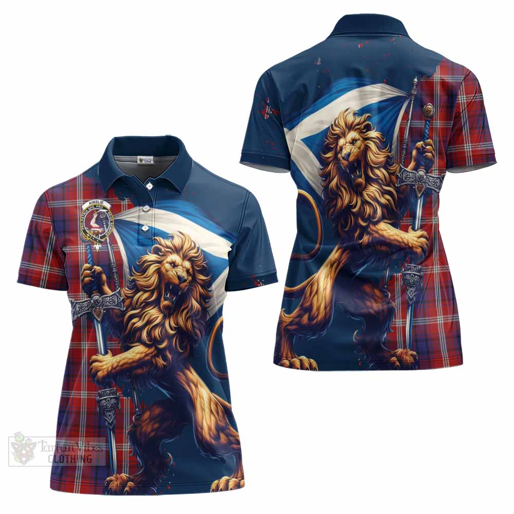 Tartan Vibes Clothing Ainslie Tartan Family Crest Women's Polo Shirt with Scottish Majestic Lion